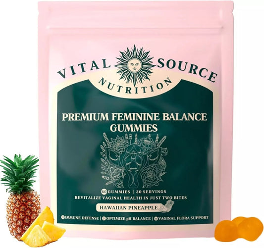 Vital Source Nutrition - Premium Feminine Balance Gummies - for Women’s Health & Wellness - Immune Support - Vegan, Gluten-Free - Hawaiian Pineapple - 60 Gummies - 30 Servings