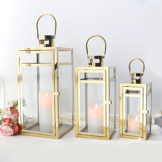 Trirocks Set of 3 Stainless Steel Candle Lantern 19/15/12'' High Metal Candle Holder