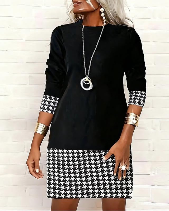 Women's Houndstooth Paneled Dress
