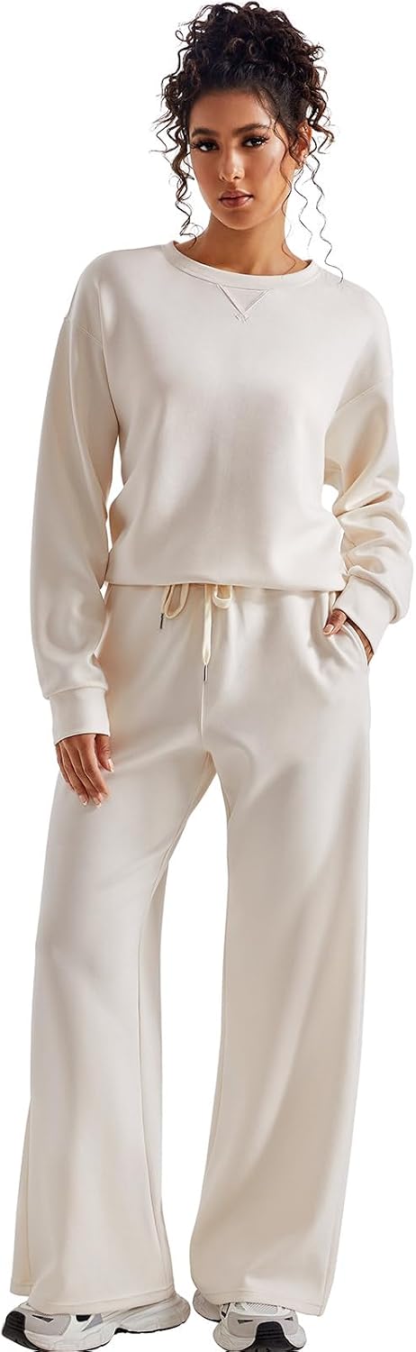 SUUKSESS Women 2 Piece Outfits Fall Oversized Sweatshirt Wide Leg Pants