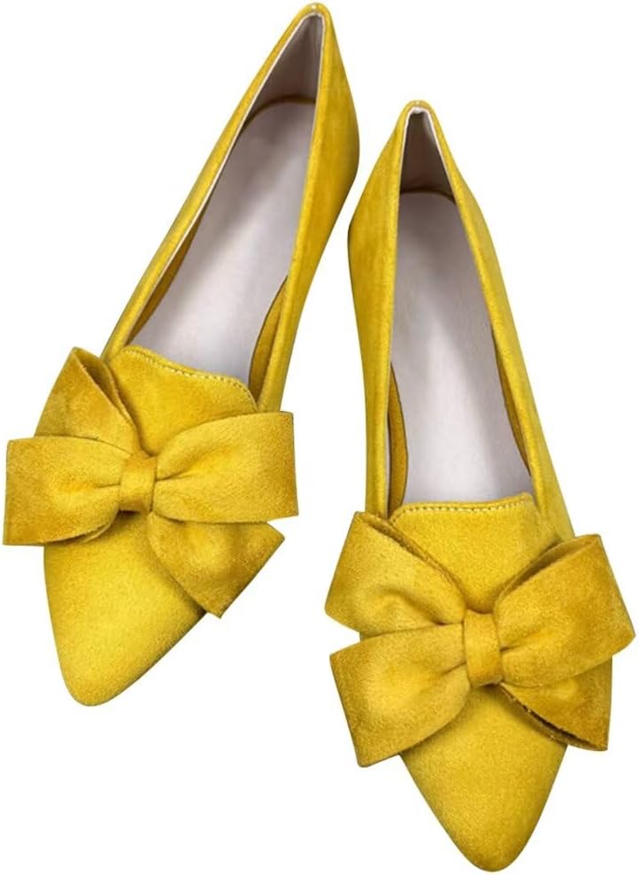 Stunner Womens Suede Bowknot Ballet Flats Pointed Toe Soft Dress Shoes