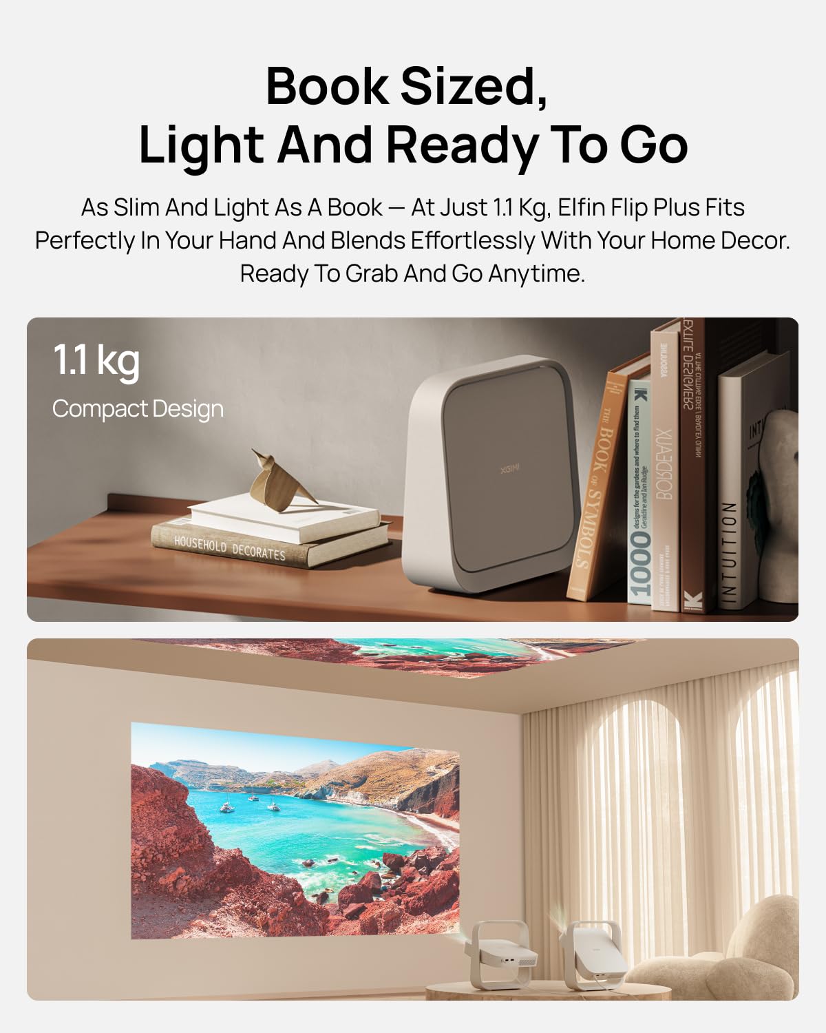 XGIMI Elfin Flip 4K Portable Projector with wifi and bluetooth, Google TV
