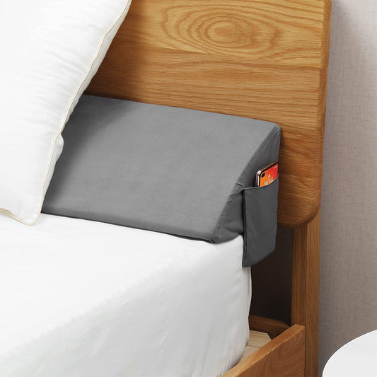 Vekkia King Bed Wedge Pillow for Headboard Gap, 0–6" Gap Filler with Side Pockets & Washable Cover, Gray 76"X10"x6"