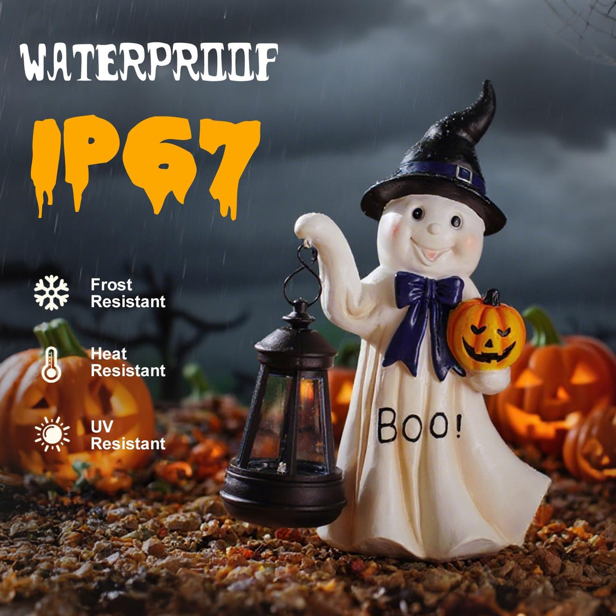 Halloween Decoration Ghost Solar Statue Outdoor - Cute Halloween Decor for Garden Home Patio Balcony : Unique Gifts for Holiday Decorations