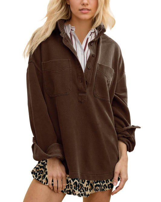 Locachy Women's Oversized Sweatshirt Polo Neck Pullover