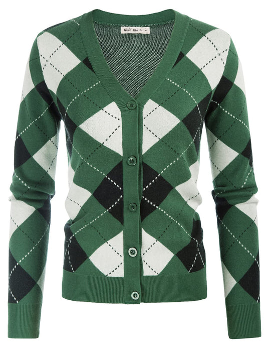 GRACE KARIN Cardigan Sweaters for Women - Argyle Sweater