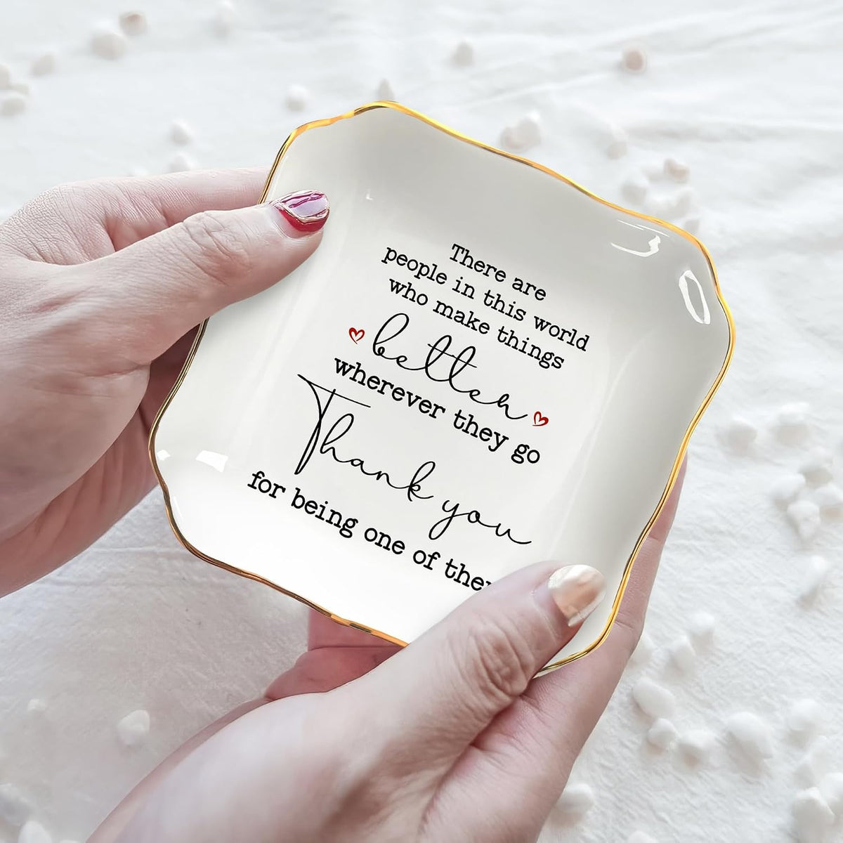 OASSIE Thank You Gifts for Women - Thank You Bundle, Emotional Support Crochet Tulip & 4"x4" Ceramic Jewelry Dish Tray - Teachers Day Birthday Retirement Nurse Appreciation Gifts for Women