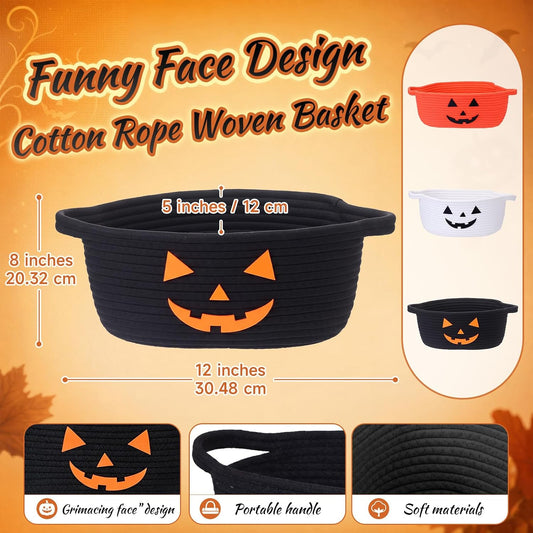 Newtay 3 Pcs Halloween Spooky Woven Baskets Set Empty Gift Baskets