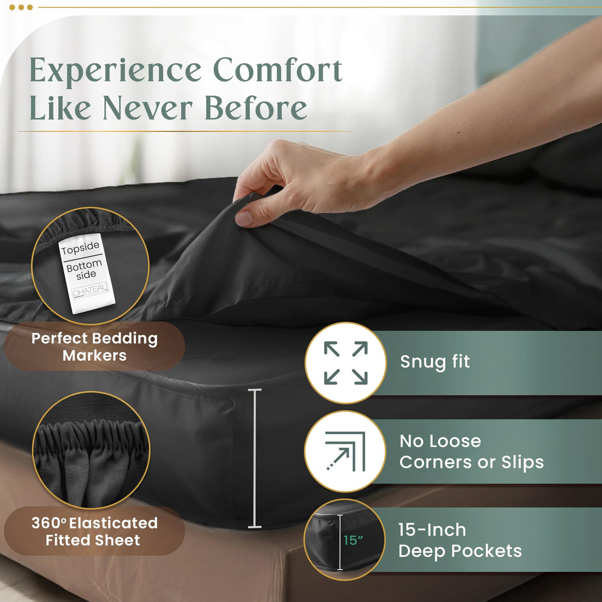 100% Egyptian Cotton Sheets King Size Sheets Set with Fully Elasticated 15" Deep Fitted Sheet & Pillowcases