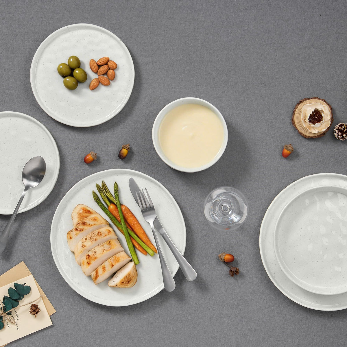 E-far Stoneware Dinnerware Set, 16-Piece Plates and Bowls Sets for 4