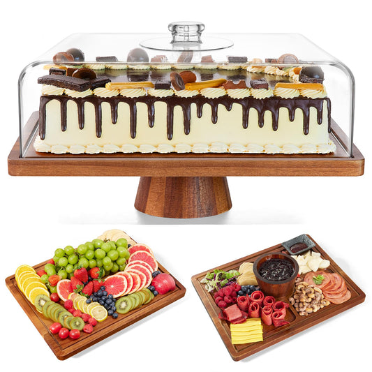 Housejoy Acacia Wood Cake Stand with Lid