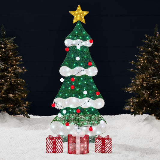 Best Choice Products 6ft Lighted 2D Christmas Tree Outdoor Décor, Large Holiday Yard Decoration W/ 170 Twinkling LED Lights, Storage Bag - Multicolor