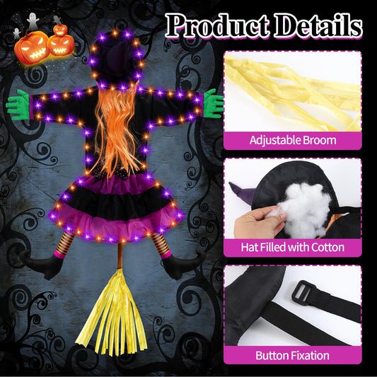Halloween Decorations, Solar Witch Large Crashing Witch Into Tree Outdoor Decor, Lighted Flying Witch for Tree, Yard, Patio, Porch Outdoor Decoration (Orange Purple)