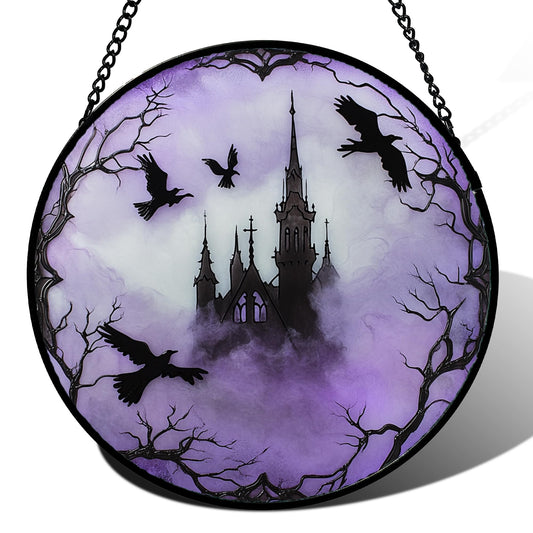 Stained Glass Window Hanging - Halloween Red White Scary Pumpkin Suncatcher for Doors Garden Home Spooky Rattan Sun Catchers Gothic Decor Horror Gifts for Women Men Friend Boy Girl 15 In