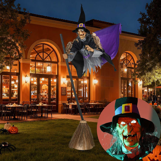 Aw 9Ft Animatronics Flying Witch Hovering Broom Animated Ac 100V-240V Halloween Outdoor Decoration Motion Activated