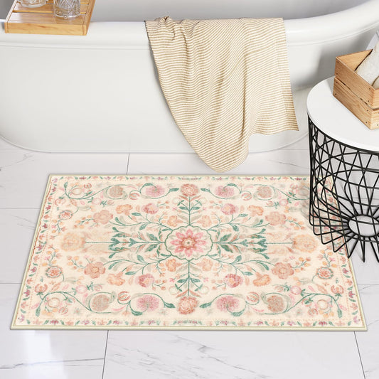 Uphome Bathroom Runner Rug Beige Vintage Long Bathroom Rug