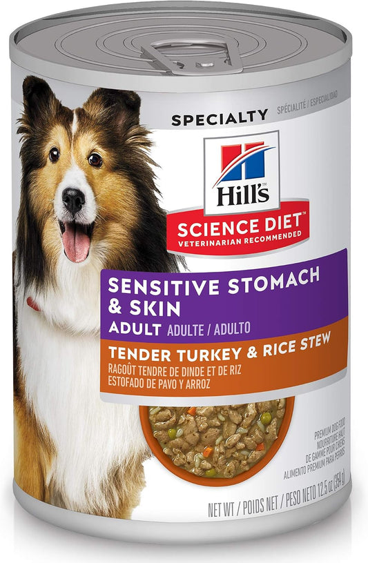 Hill's Science Diet Adult Sensitive Stomach & Skin Wet Dog Food, Turkey & Rice, 12.5 Oz. Cans, 12-Pack