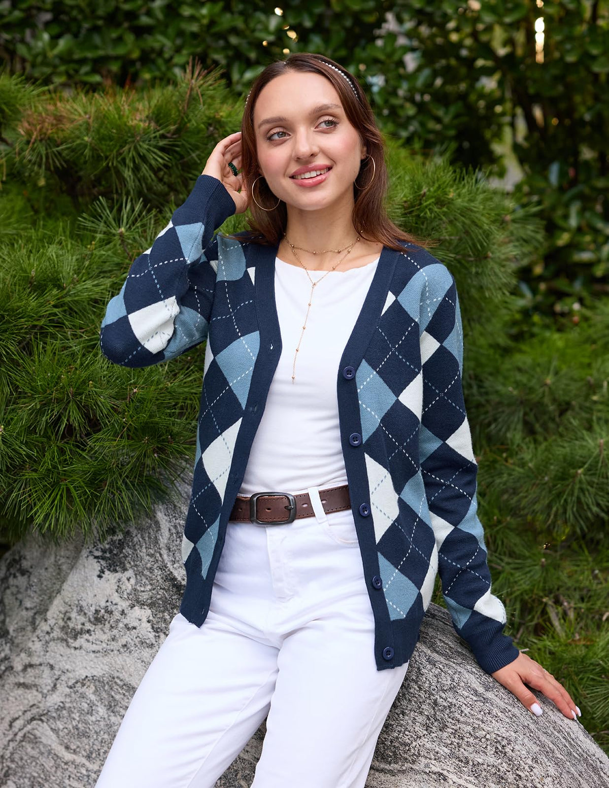 GRACE KARIN Cardigan Sweaters for Women - Argyle Sweater