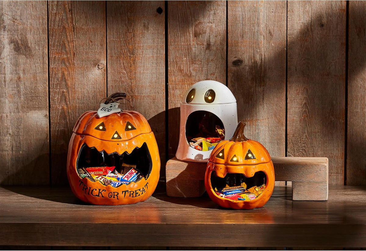 Mud Pie LED Sound Pumpkin Container; 9" X 8" Dia
