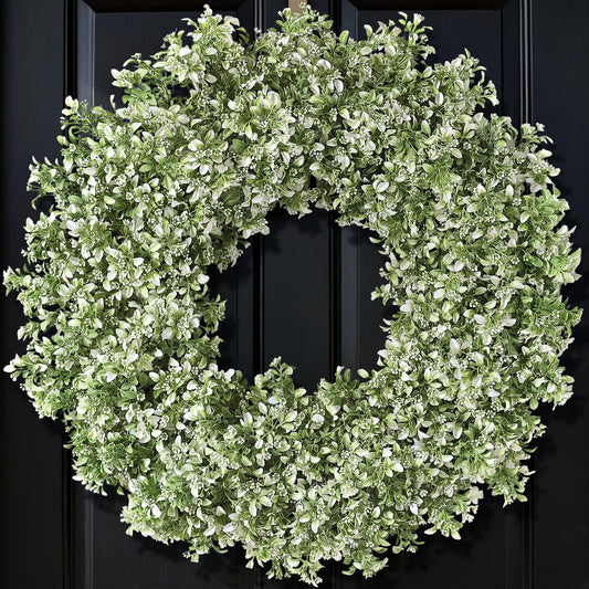 32" Large Artificial Boxwood Wreath for Front Door (White-Green) | Waterproof & Fade Resistant