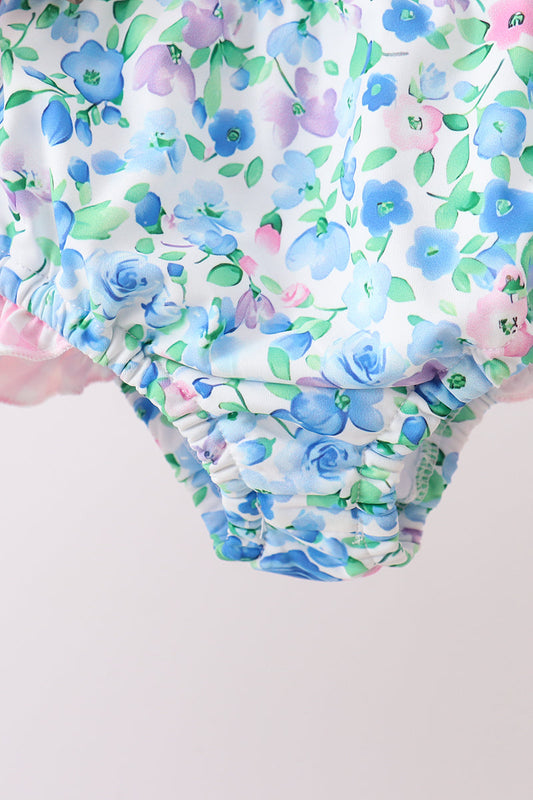 Blue Floral Upf Swim Set