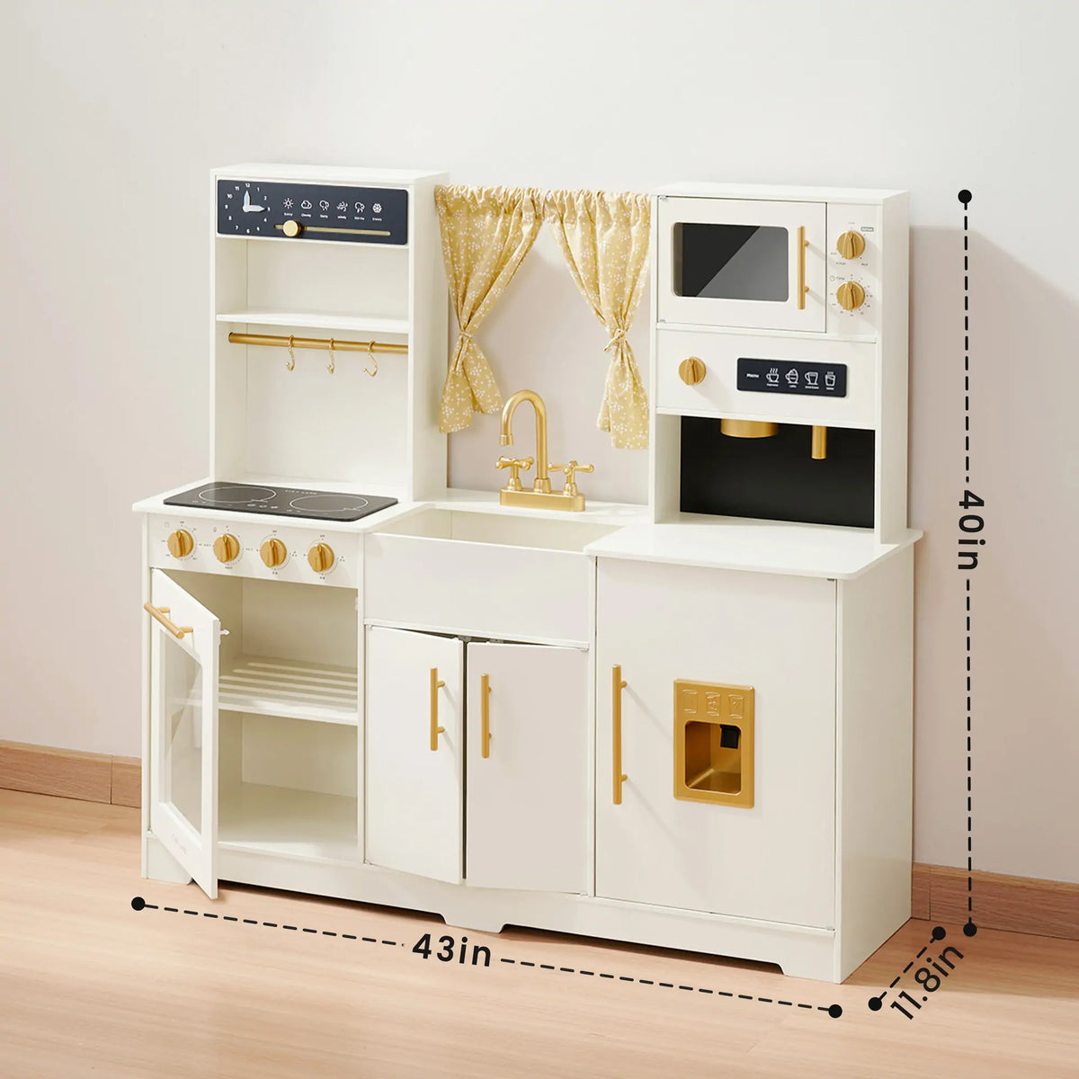 Tiny Land Iconic Wooden Play Kitchen – Cream Pretend Cooking Set for Kids