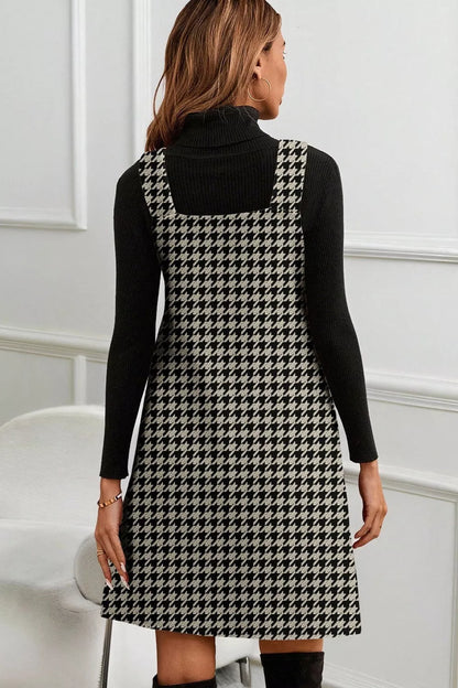Houndstooth V-Neck Sleeveless Mini Dress