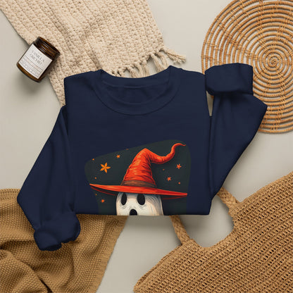 Spooky Ghost Witch Hat Halloween Crewneck Sweatshirt