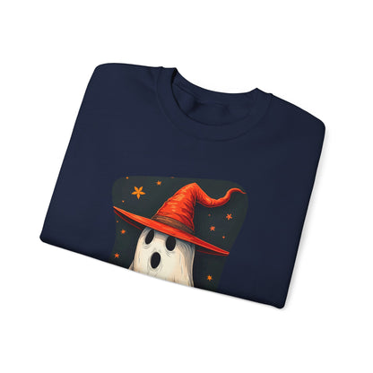Spooky Ghost Witch Hat Halloween Crewneck Sweatshirt