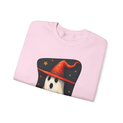Spooky Ghost Witch Hat Halloween Crewneck Sweatshirt