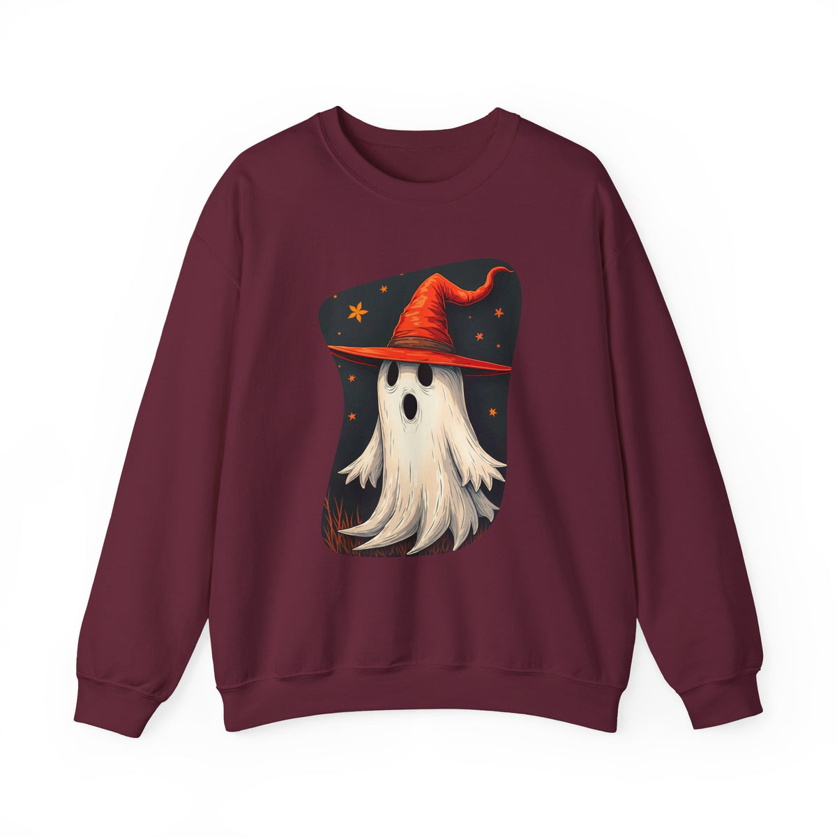Spooky Ghost Witch Hat Halloween Crewneck Sweatshirt
