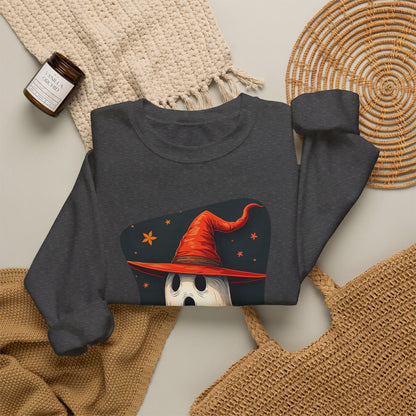 Spooky Ghost Witch Hat Halloween Crewneck Sweatshirt