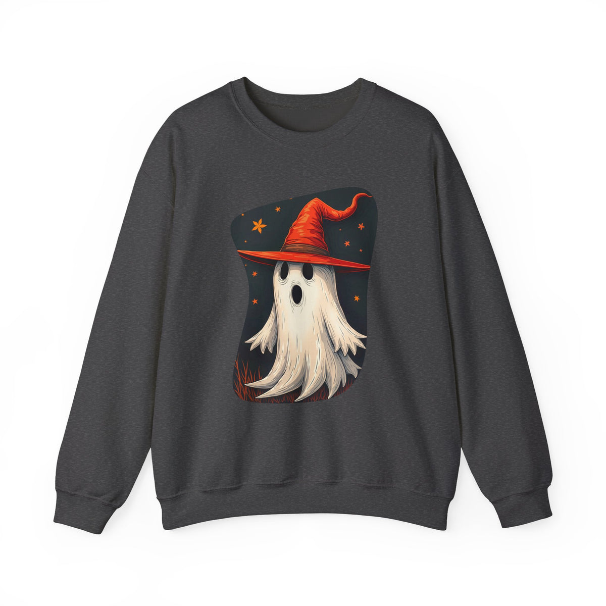 Spooky Ghost Witch Hat Halloween Crewneck Sweatshirt
