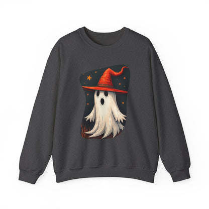 Spooky Ghost Witch Hat Halloween Crewneck Sweatshirt