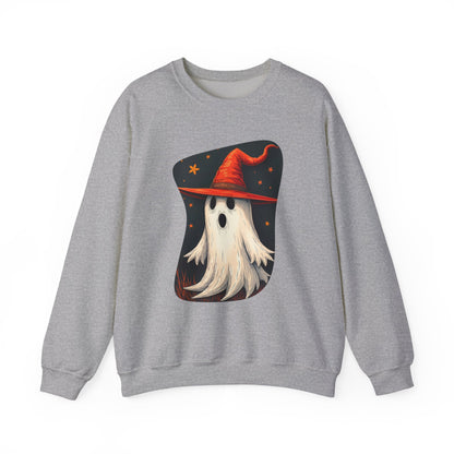 Spooky Ghost Witch Hat Halloween Crewneck Sweatshirt