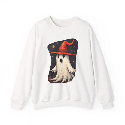 Spooky Ghost Witch Hat Halloween Crewneck Sweatshirt