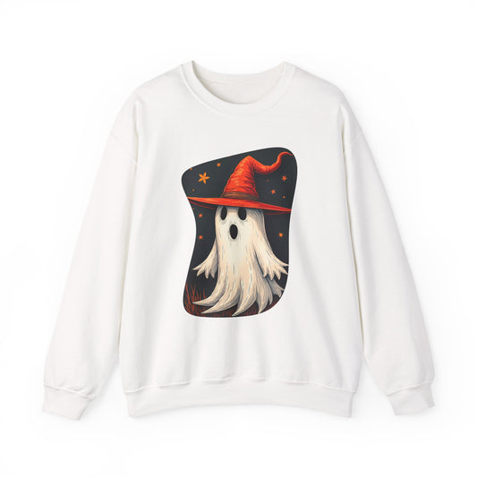 Spooky Ghost Witch Hat Halloween Crewneck Sweatshirt