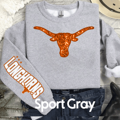 University of Texas Football Shirts, Longhorns Football sweatshirts, SEC Football, College Football, Hook em Horns, Faux Glitter Longhorn