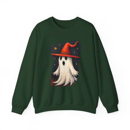 Spooky Ghost Witch Hat Halloween Crewneck Sweatshirt