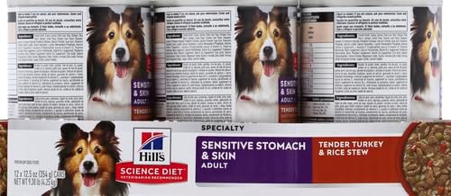 Hill's Science Diet Adult Sensitive Stomach & Skin Wet Dog Food, Turkey & Rice, 12.5 Oz. Cans, 12-Pack