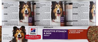 Hill's Science Diet Adult Sensitive Stomach & Skin Wet Dog Food, Turkey & Rice, 12.5 Oz. Cans, 12-Pack