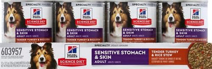Hill's Science Diet Adult Sensitive Stomach & Skin Wet Dog Food, Turkey & Rice, 12.5 Oz. Cans, 12-Pack