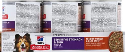 Hill's Science Diet Adult Sensitive Stomach & Skin Wet Dog Food, Turkey & Rice, 12.5 Oz. Cans, 12-Pack