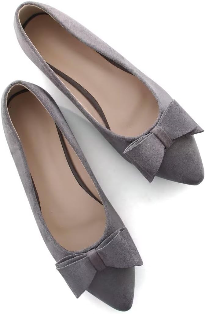 Stunner Womens Suede Bowknot Ballet Flats Pointed Toe Soft Dress Shoes