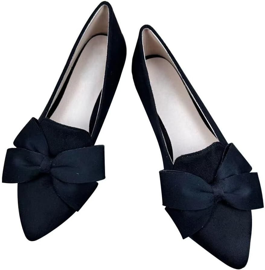Stunner Womens Suede Bowknot Ballet Flats Pointed Toe Soft Dress Shoes