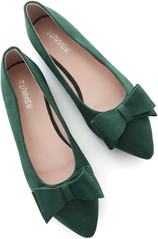 Stunner Womens Suede Bowknot Ballet Flats Pointed Toe Soft Dress Shoes