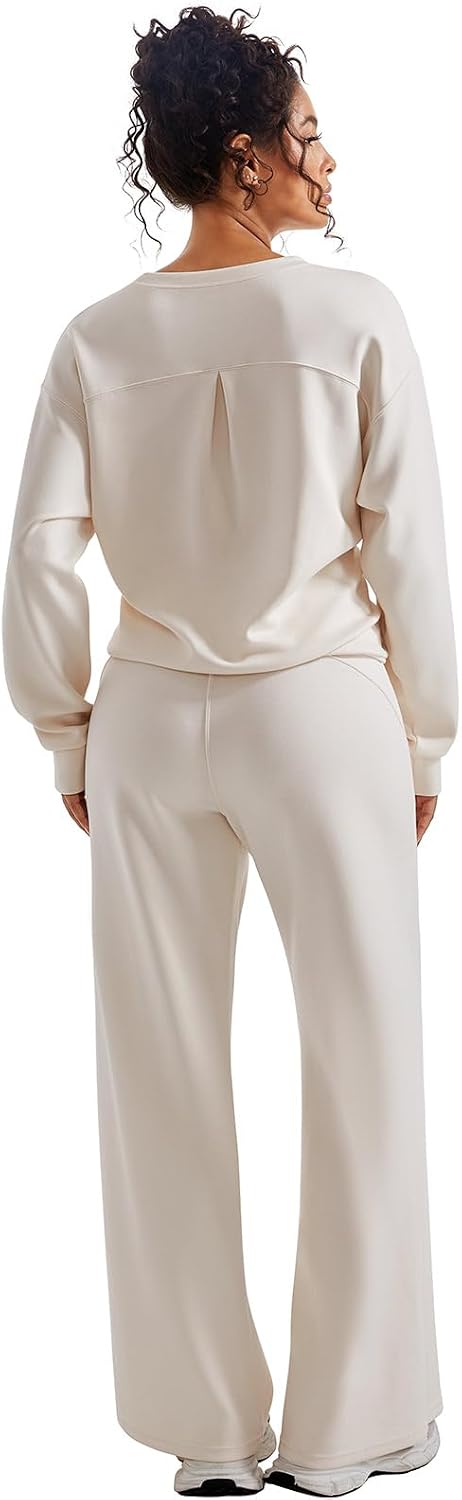 SUUKSESS Women 2 Piece Outfits Fall Oversized Sweatshirt Wide Leg Pants