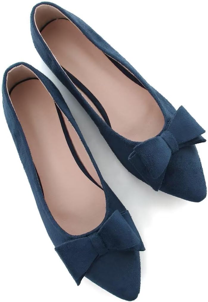 Stunner Womens Suede Bowknot Ballet Flats Pointed Toe Soft Dress Shoes