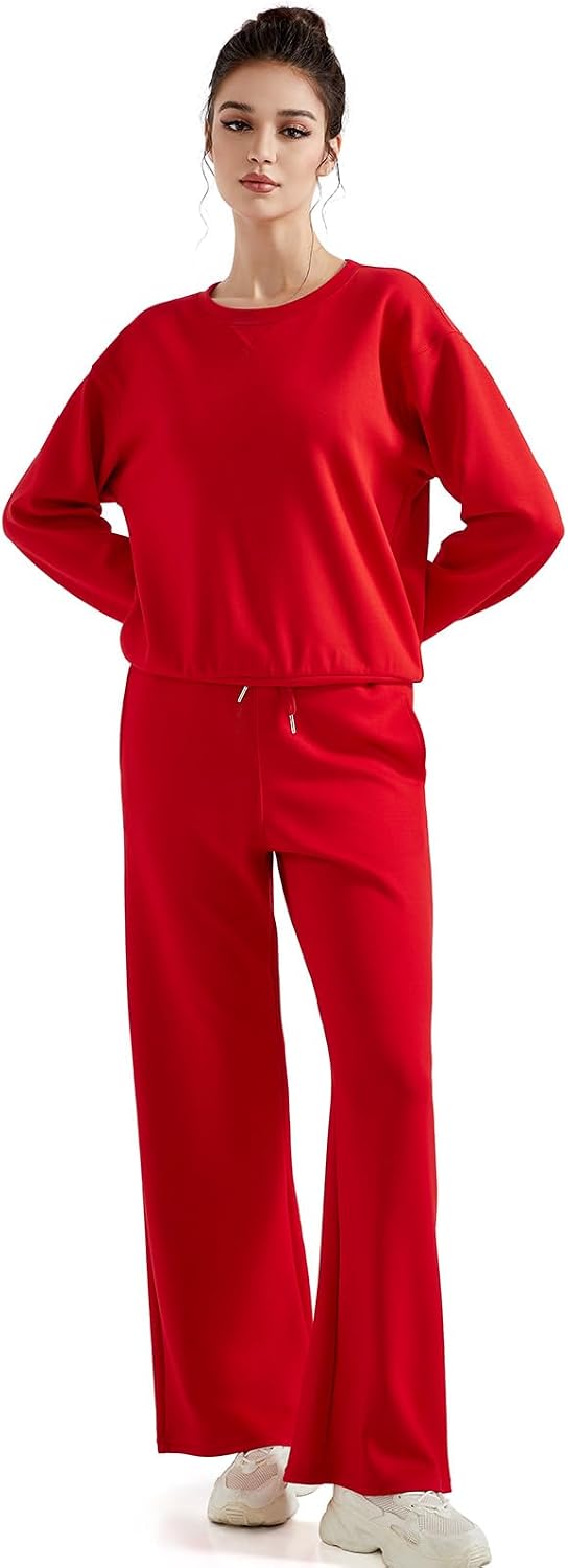 SUUKSESS Women 2 Piece Outfits Fall Oversized Sweatshirt Wide Leg Pants