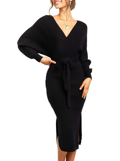 Womens Maxi Sweater Dress Long Sleeve Batwing Wrap V Neck Fall Dresses